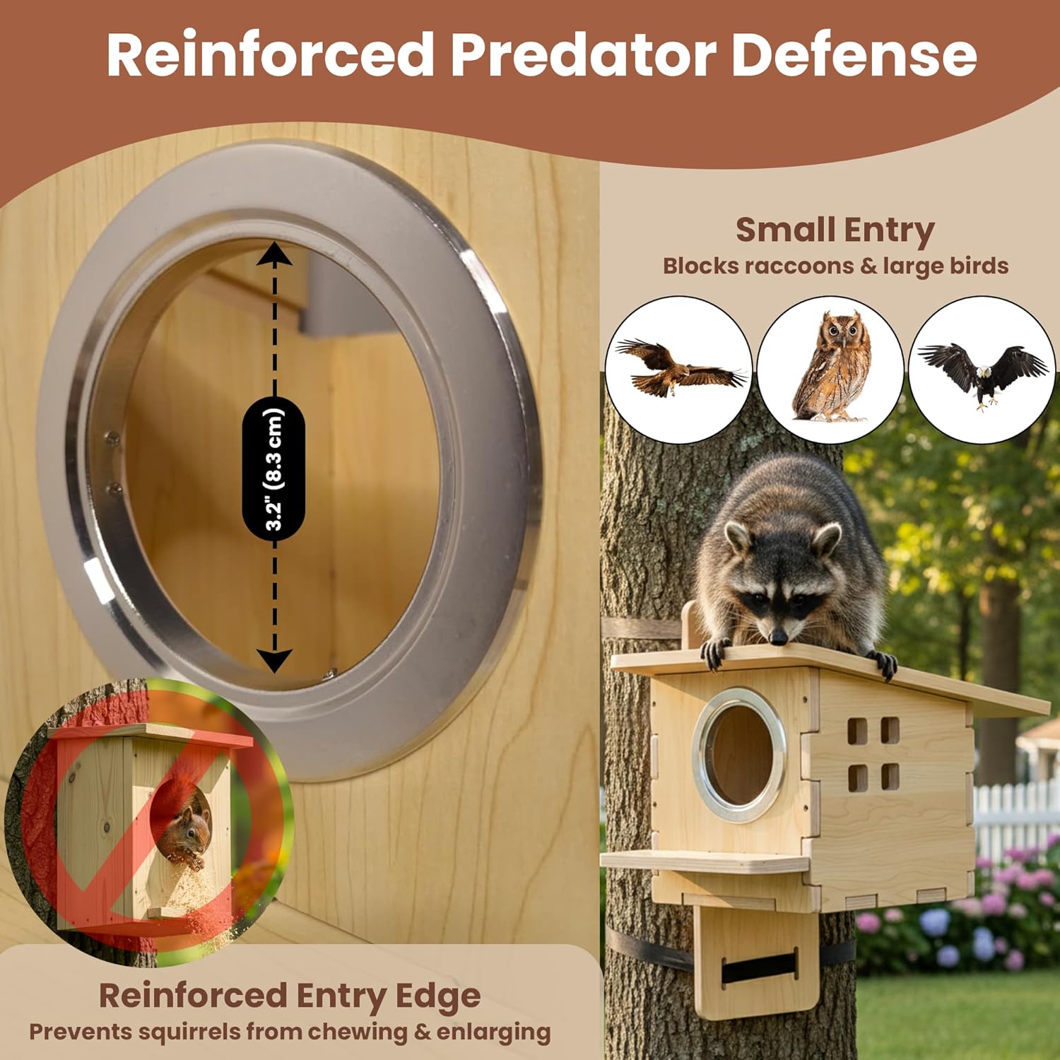 Large Wooden Squirrel House & Squirrel Box for Outside – DIY Nesting Box Kit with Predator Guard, Easy Assembly Weatherproof Animal Shelter, Tree-Friendly Straps & Backyard Wildlife Habitat
