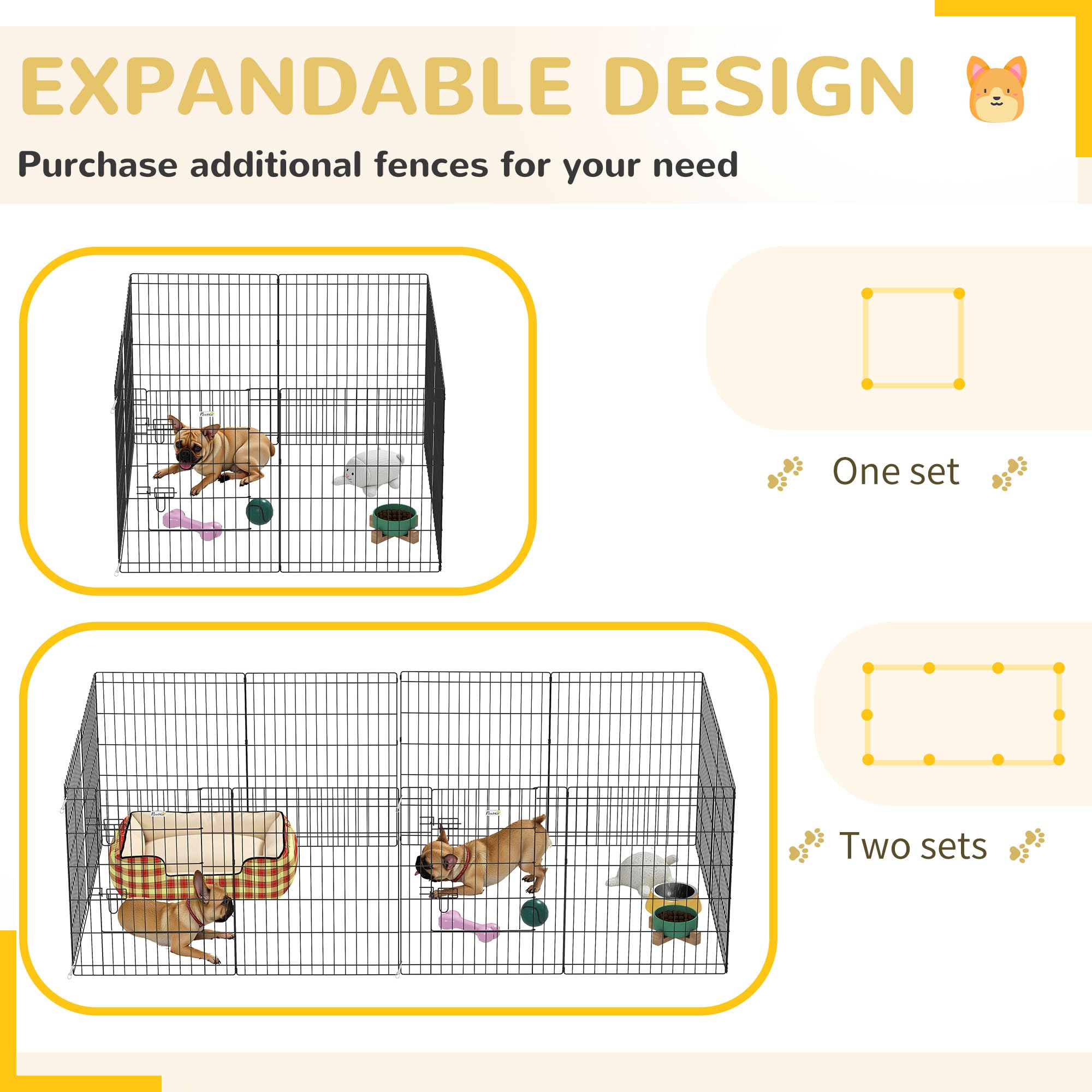 PawHut Parc enclos modulable pour Chiens Lapins rongeurs clôture pour Petits Animaux intérieur et extérieur Pliant 1 Porte verrouillable 8 Panneaux en Fil de métal 61 x 76 cm Noir