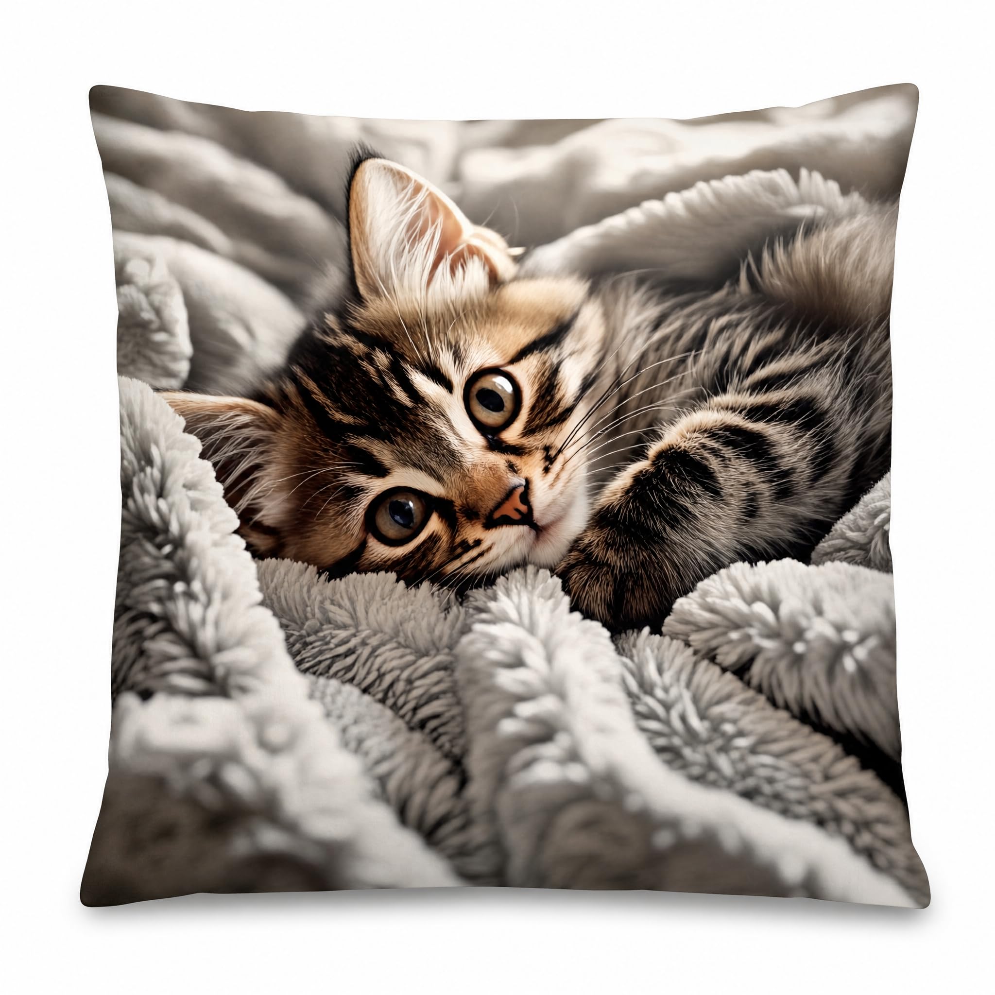 Soft Plush Cushion Cover 45 x 45 cm Cat Decorative Cover for Couch and — image 1
