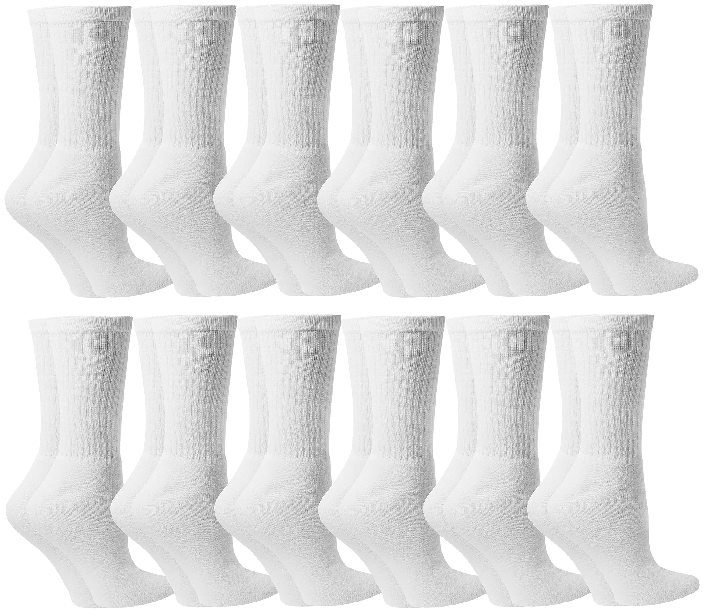 12 Pairs Value Pack of Wholesale Sock Deals Womens Cotton Crew Socks, White with Gray Heel Toe, 9-11