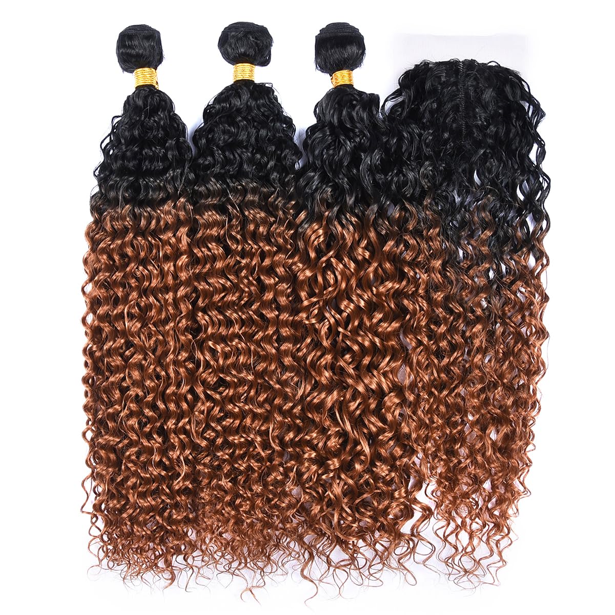 Luovce Synthetic Hair Extension Water Wave Synthetic Hair Weave Bundles 3 Bundles 22 inches with one Closure 230 Grams T1b/30 Colour