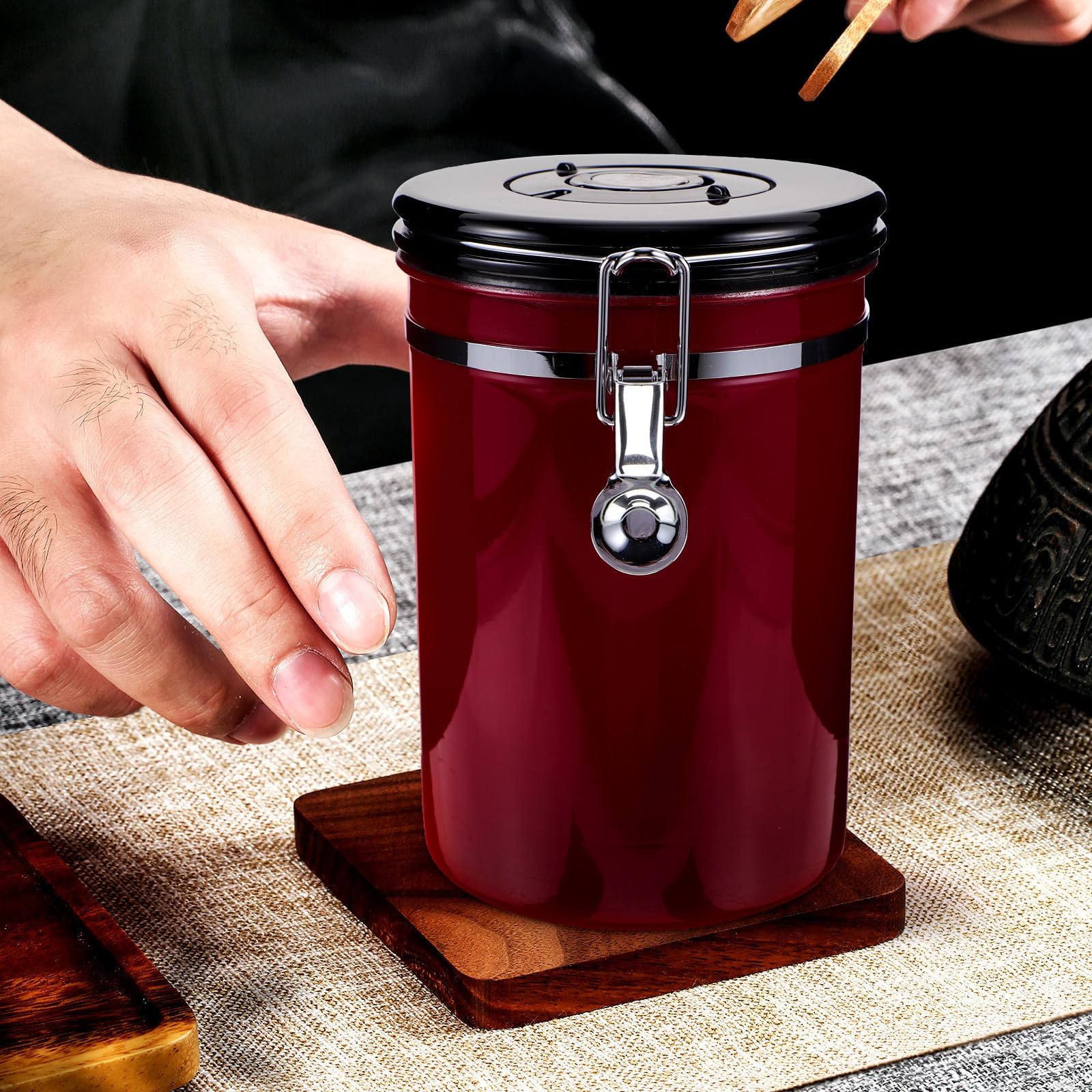 IMIKEYA Recipiente Hermético para Cereales y Dulces, Acero Inoxidable Rojo