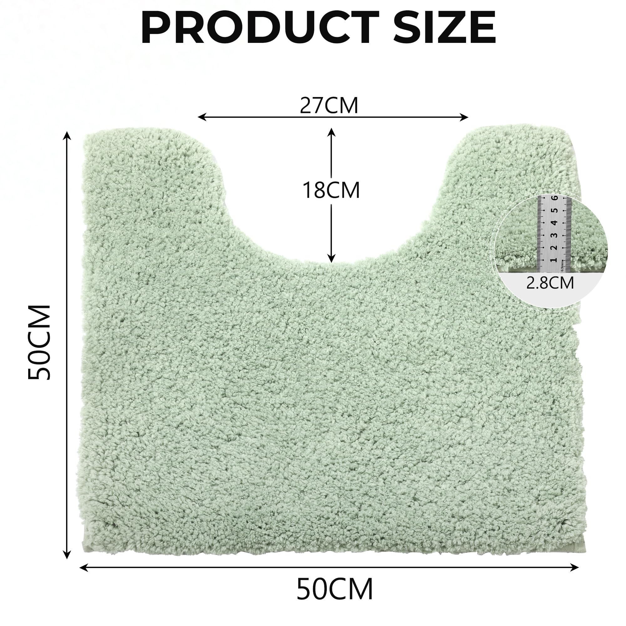 Baahrnom Toilet Mat 50x50 cm Non Slip Pedestal Mat Machine Washable Toilet Rug for Bathroom Floor, Sage Green, 50 x 50 cm (U-Shape) - Image 7