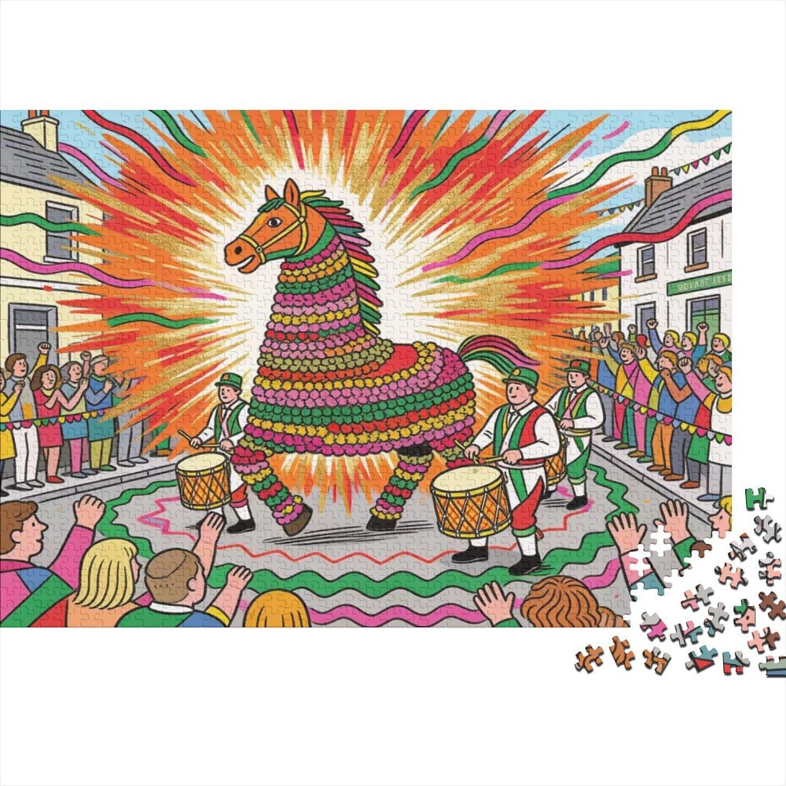 Obby Oss May Day Madness Wooden Jigsaw Puzzle Waterproof 1000 Piece Puzzles for Adults Gifts Colourful Home Decoration — image 1