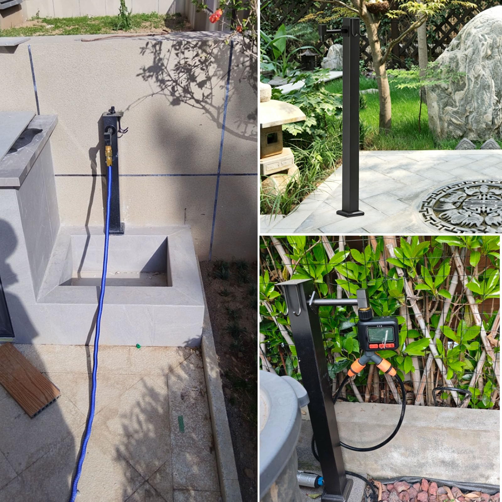 Colonne D'Eau ExtéRieure Avec Robinet Colonne D'Eau Verticale En Acier Inoxydable 304 Pour Jardin Options D'EntréE LatéRale/InféRieure Disponibles Avec Conception à Croc Bottom inlet + spray gun 80cm