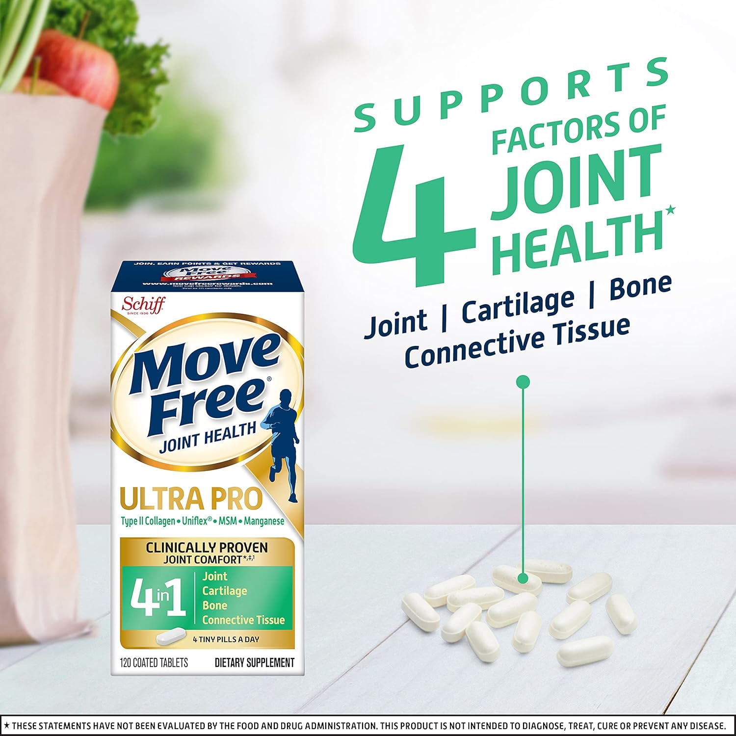 Type II Collagen, Uniflex, MSM, Manganese - Move Free Ultra Pro 4 in1 Joint Support Tablets (120 Count in a Box), Clinically Proven Joint Comfort, Helps Support Health Bones* : Health & Household