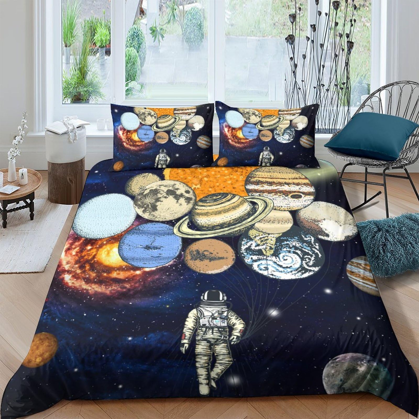 Ctjqhvkz Style-8 3D Printed Solar System Fitted Sheet Microfiber Planets Space Bed Cover For Bedroom Dorm Mattress Protection Decor Single（135X200cm）