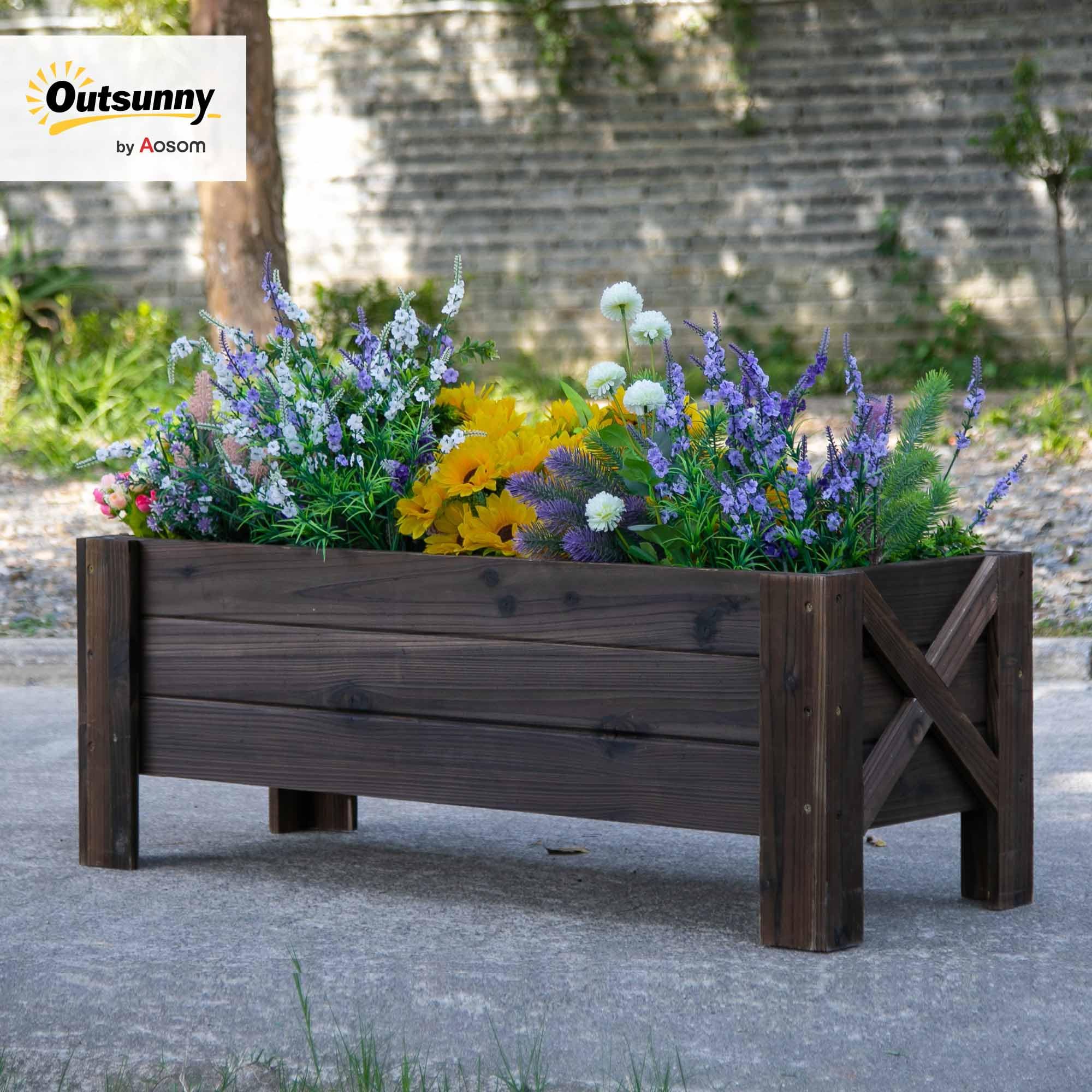 Outsunny Jardinière sur Pieds 100L x 36l x 36H cm Bois Massif Sapin traité | Bac à Fleurs, Inserts d'irrigation Inclus