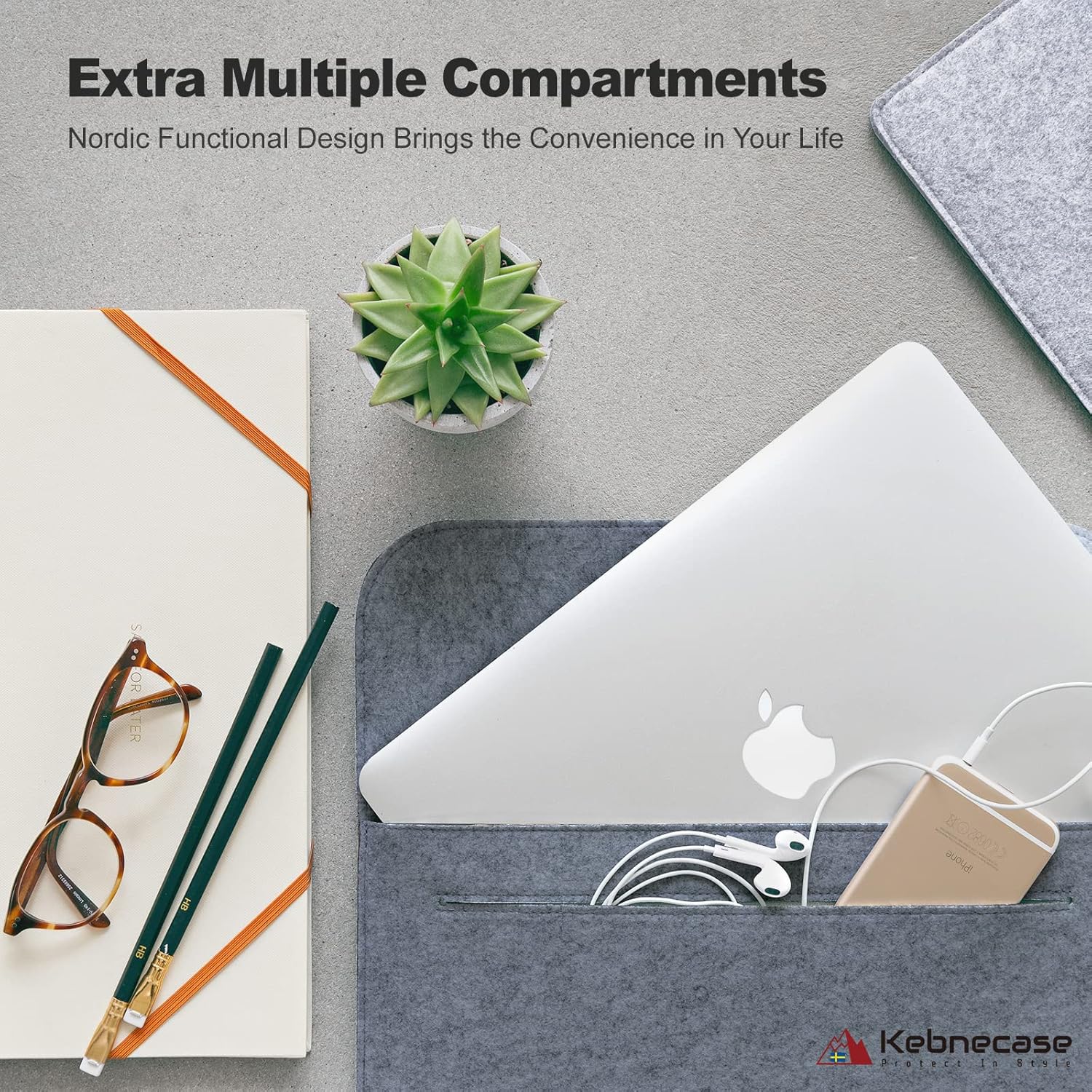 Nordic Stylish Laptop Sleeve/Laptop case/Computer Bag Compatible with Mac, Samsung, Lenovo, Microsoft, Asus, Google, Grey, Felt, 15 inch