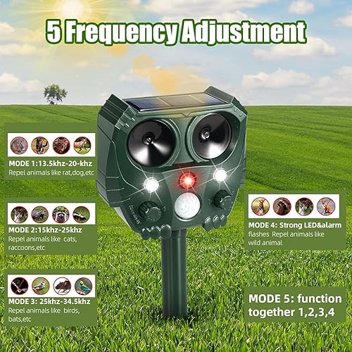 Miniatura 4 de Repelente solar ultrasónico de animales, disuasorio para gatos al aire libre, impermeable, disuasorio solar de animales, ultrasonido de frecuencia,