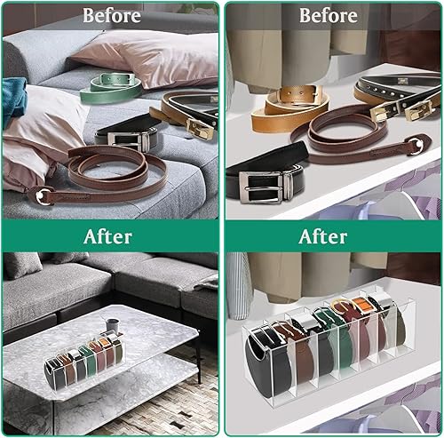 Miniatura 8 de Organizador de cinturón acrílico con 7 compartimentos organizador de almacenamiento de cinturón para el armario y el cajón estante de cinturón para