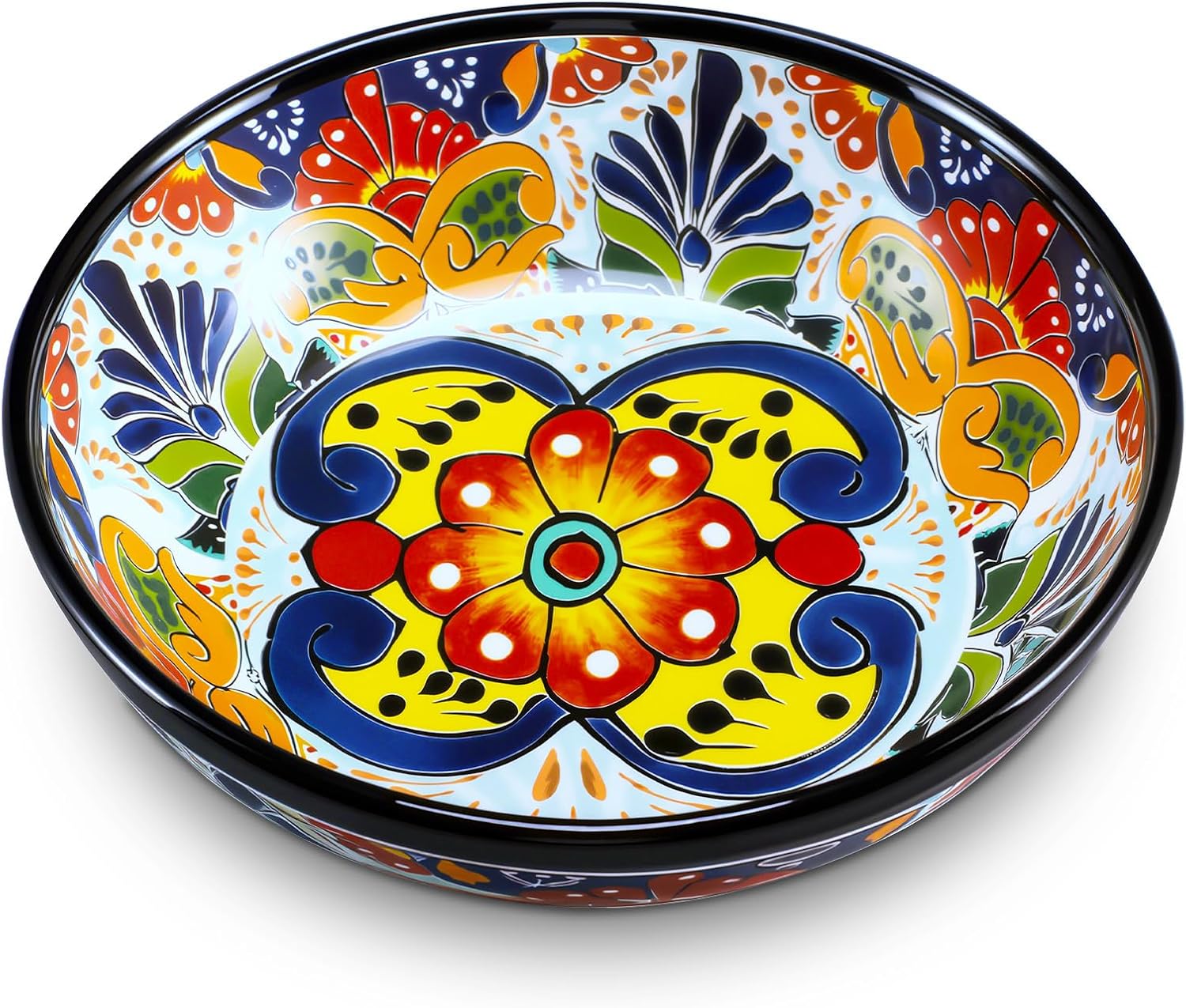 1 Pcs Talavera Mexican Pottery Large Serving Bowl Handpainted Ceramic Talavera Salsa Bowls for Fruit Pasta Salad Party Kitchen Bakeware