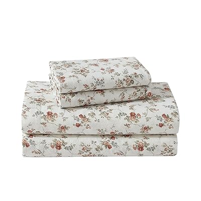 Laura Ashley - Flannel Sheets King Size, Anti-Pilling & Wrinkle Resistant Cotton, Touchably Soft for All-Season Comfort - Bed Sheets with Matching Pillowcases & Fitted Sheet (Victoria Beige)