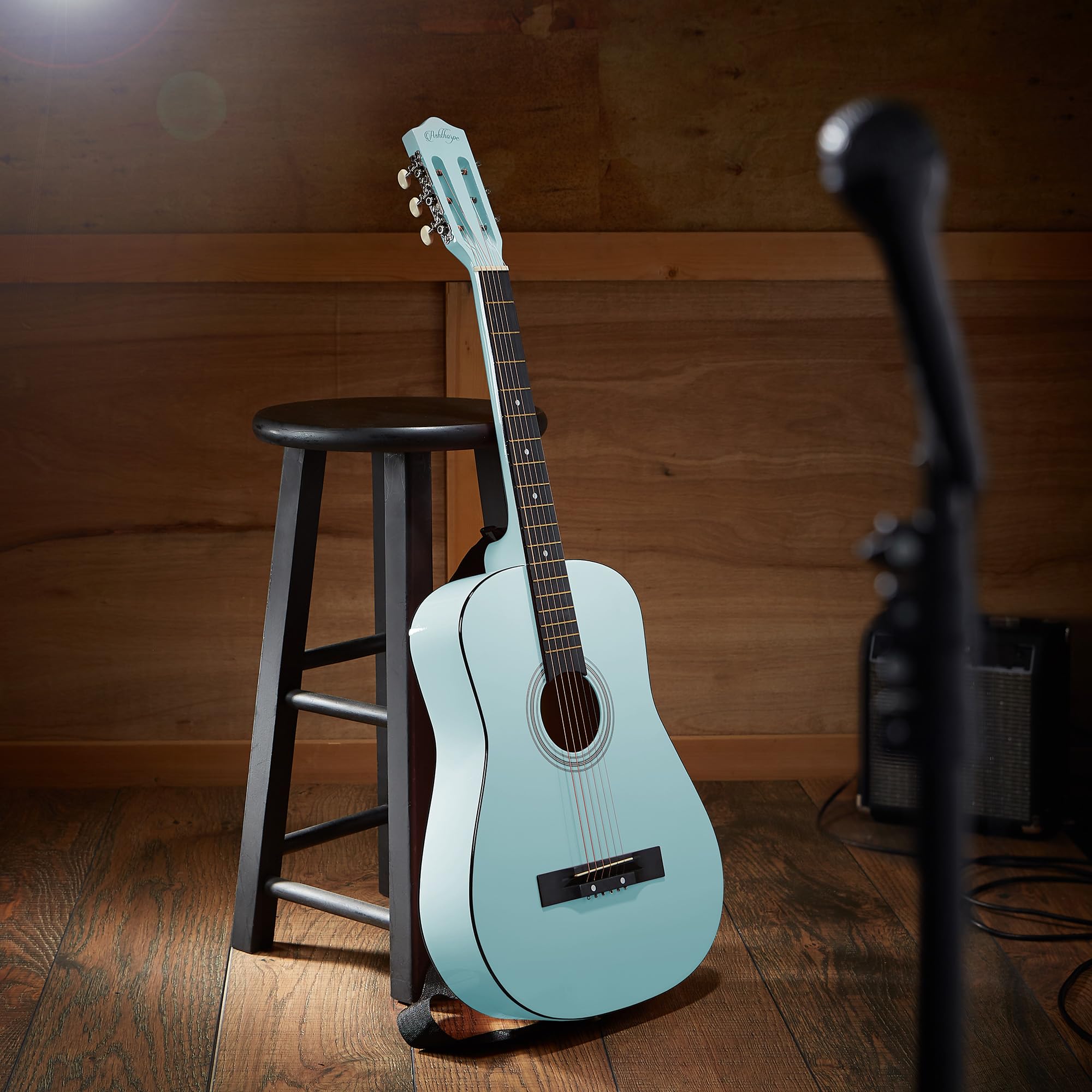 Ashthorpe Akustikgitarre für Anfänger, 96,5 cm, Hellblau, Basis-Starter-Set mit Gigbag, Saiten, Gurt, Stimmgerät, Stimmpfeife, Plektren