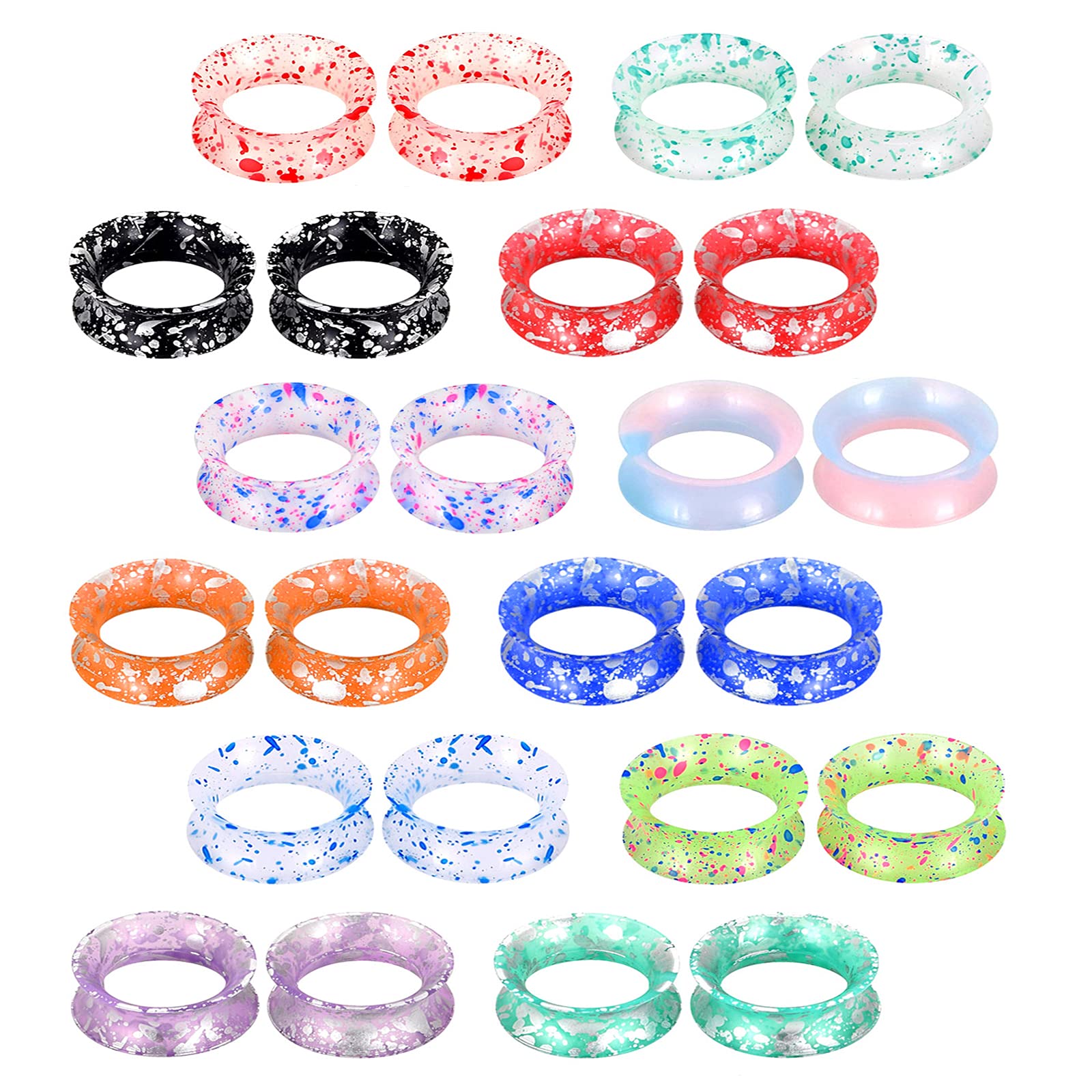 Longbeauty 24Pcs Silicone Ear Gauges Flexible Flesh Tunnels Plugs Ear Piercing Jewelry Mixed Color Set 2g-3/4