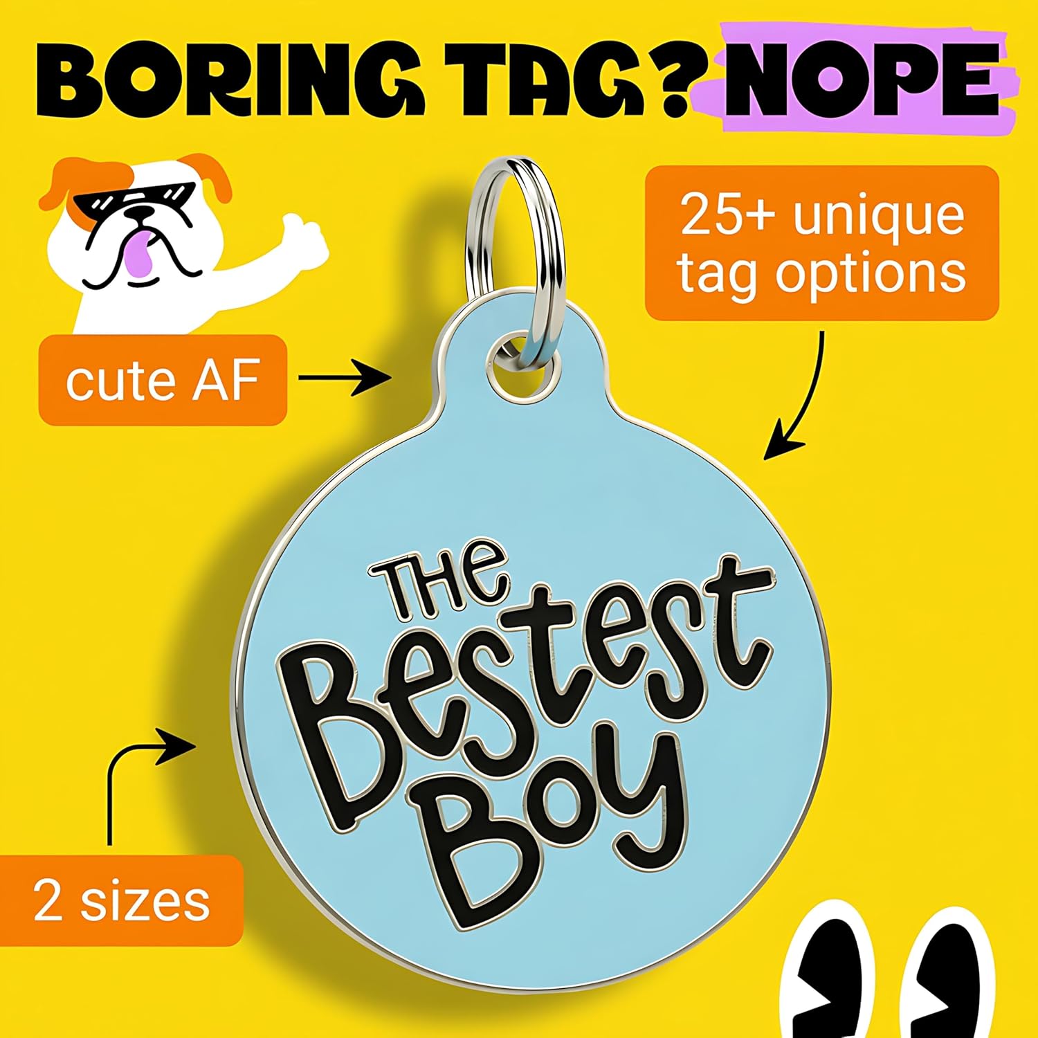 Bad Tags Personalized Dog and Cat ID Tags in 25+ Designs and 2 Sizes - 5 Lines of Custom Engraved Text - Funny Cute Personalized Pet Tags (The Bestest Boy, Small (1 inch))