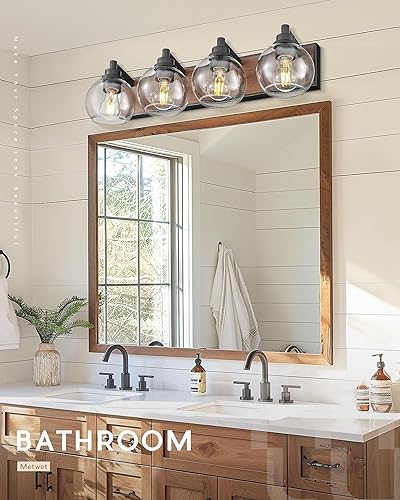 Miniatura 163 de VL195-GD-3 - Lámpara de tocador de baño de 3 luces de oro cepillado, apliques de pared modernos con pantalla de globo de vidrio transparente, luces