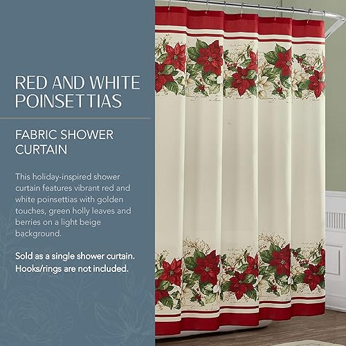 Miniatura 2 de Elrene Home Fashions - Cortina de ducha de tela de flor de pascua roja y blanca, 70 x 72 pulgadas