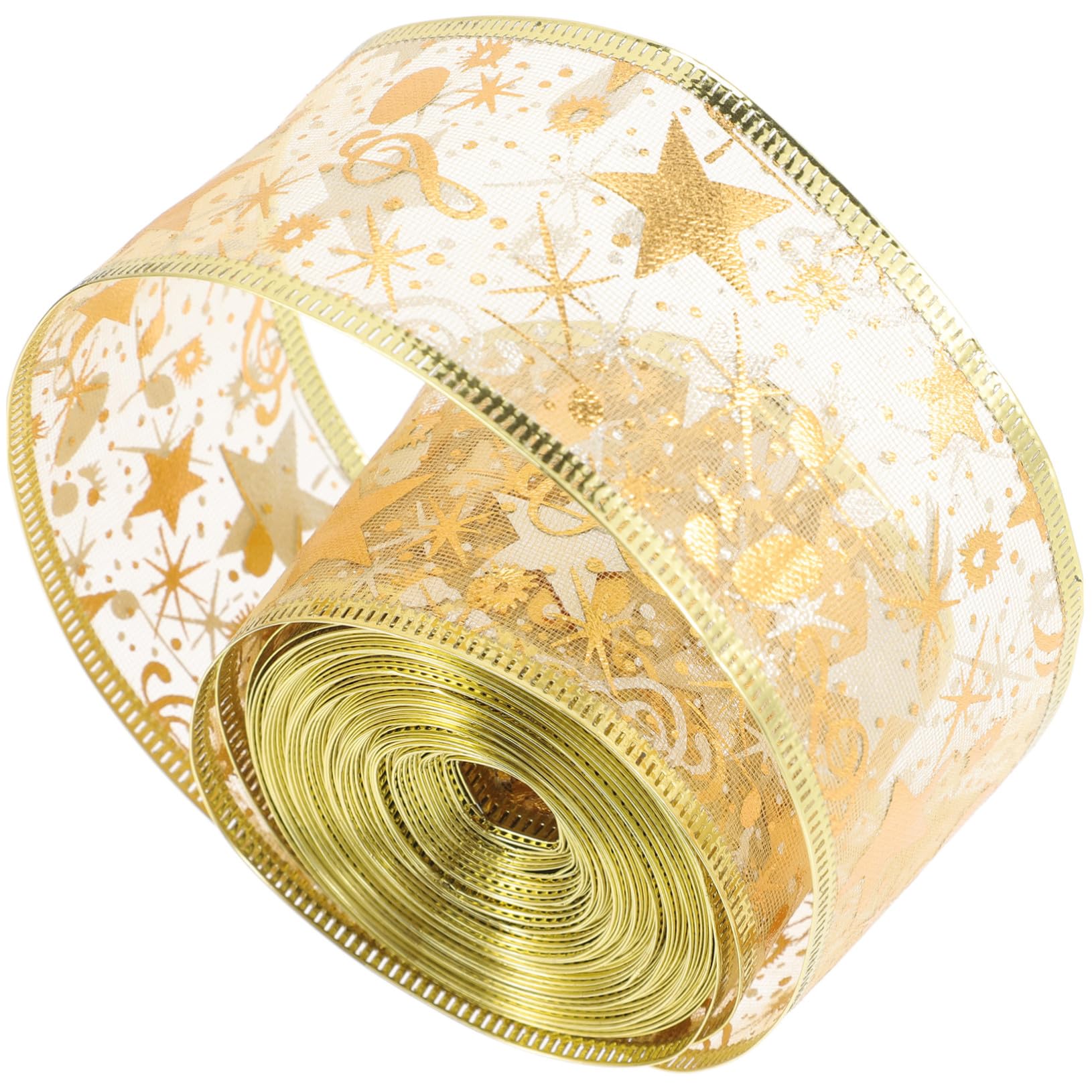 DOITOOL 3 Rollen Weihnachtsbaum Dekorationsband Goldfarbenes Doppellagiges DIY Geschenkband für Weihnachtsbaum Party und Geschenkdeko Langlebiges Hochdruckbeständiges Christbaumschmuckband