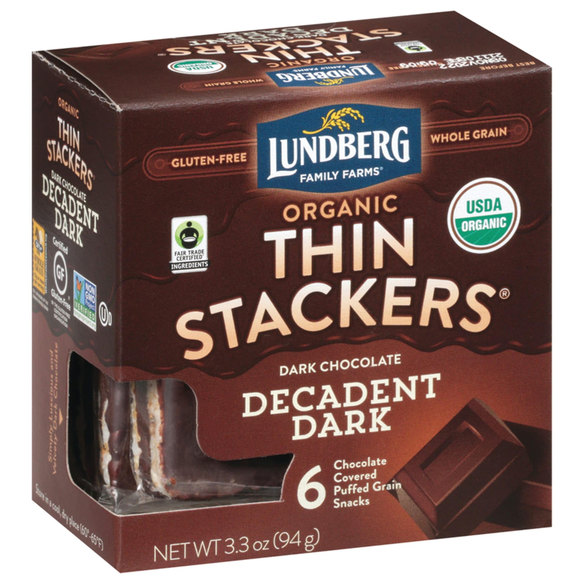 Lundberg,OrganicGf Decadent Dark Thin Stackers, 3 Ounce