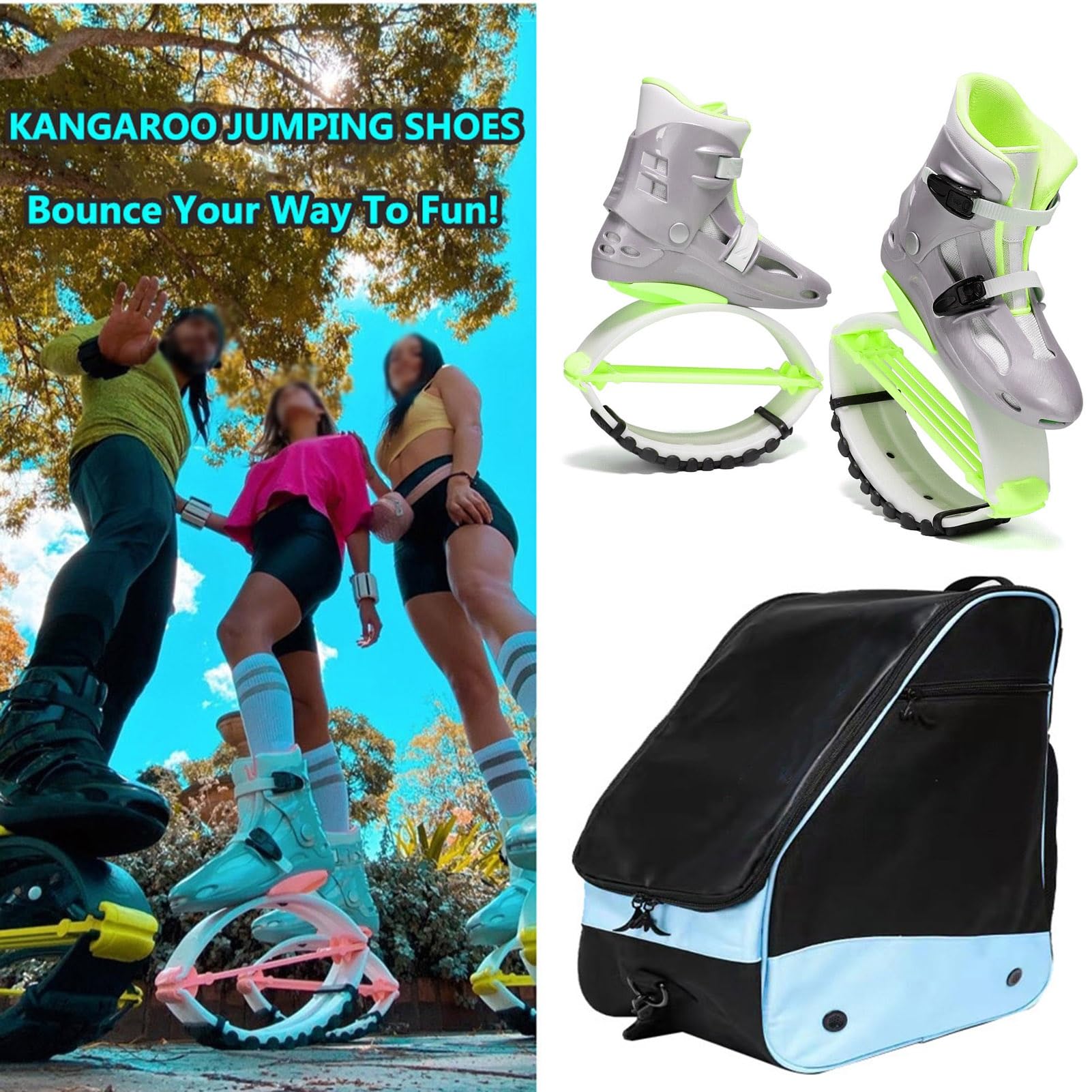 Stivali Rimbalzanti Scarpe da Salto A Canguro Stivali da Fitness per Giovani Adulti Scarpe da Rimbalzo da Allenamento per Saltare Scarpe da Luna Antiscivolo con Borsa da Viaggio(Silver,XL)
