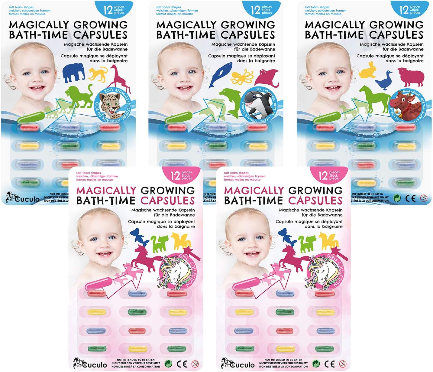 Cuculo Cápsulas mágicas Que Crecen para la bañera, Paquete Oferta 4 + 1 Gratis, Muchachas, Animales del Zoo, Animales DE Granja, Animales del OCÉANO