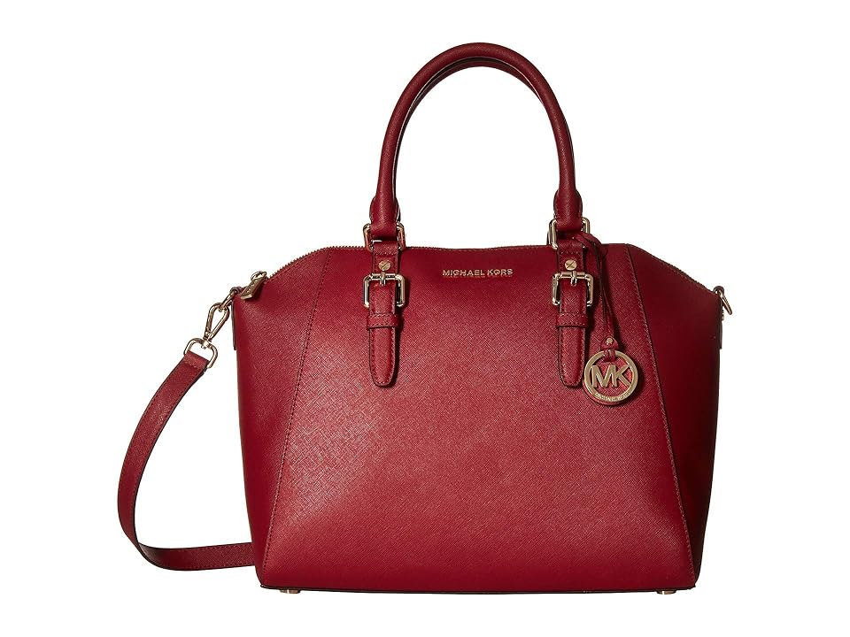 

MICHAEL Michael Kors Ciara Large Top Zip Satchel (Maroon) Satchel Handbags