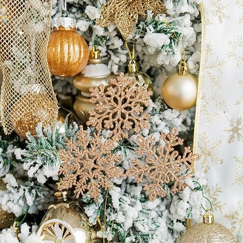 Miniatura 4 de Adornos de plástico de copos de nieve con purpurina de 4.7 pulgadas30 unidades, decoraciones con cuerda de plata para colgar en el árbol de navidad,