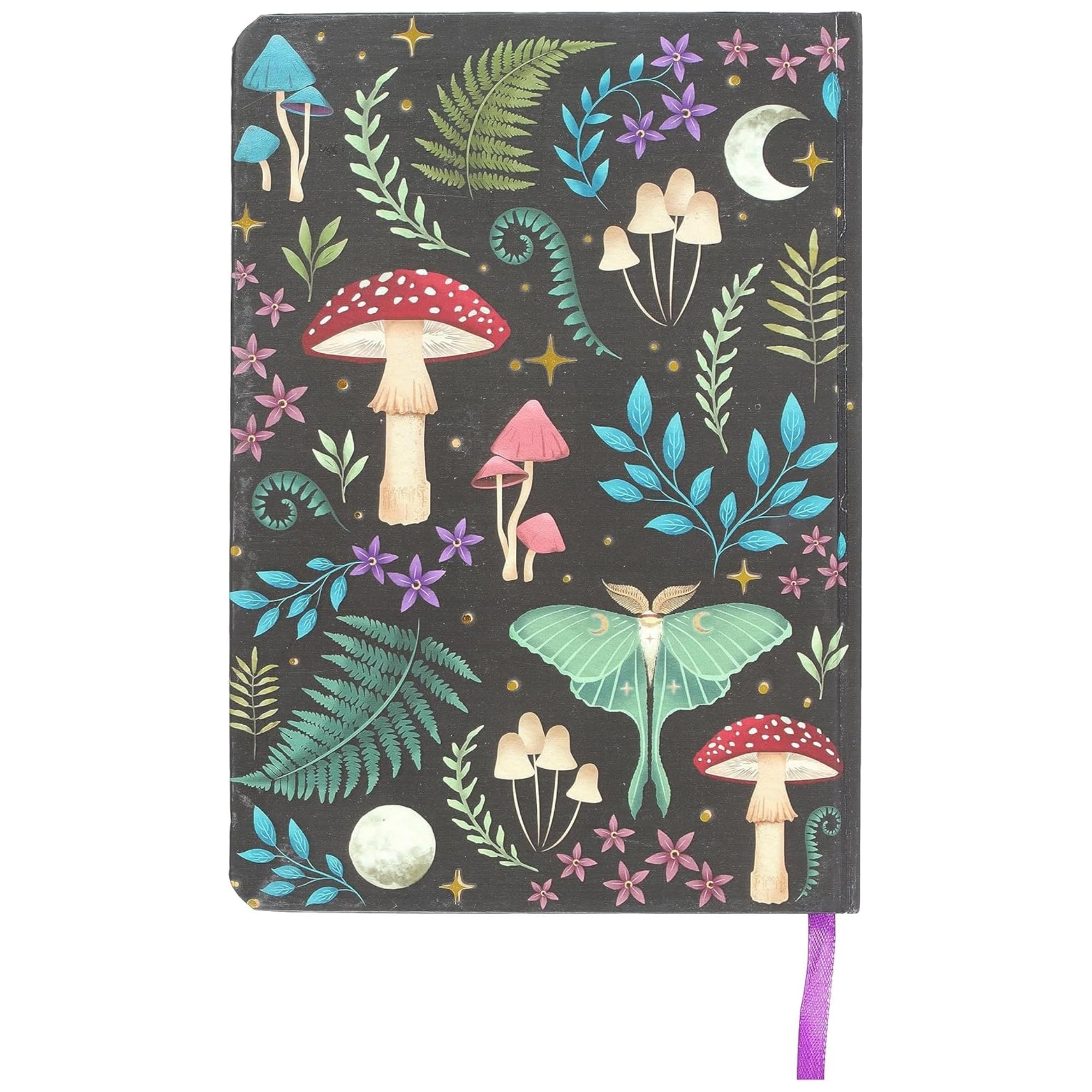 W-Direct A5 Notebook Dark Forest Print โ Luna Moth & Mystical Mushroom Design โ Gold Foil Page Edges with Ribbon Marker