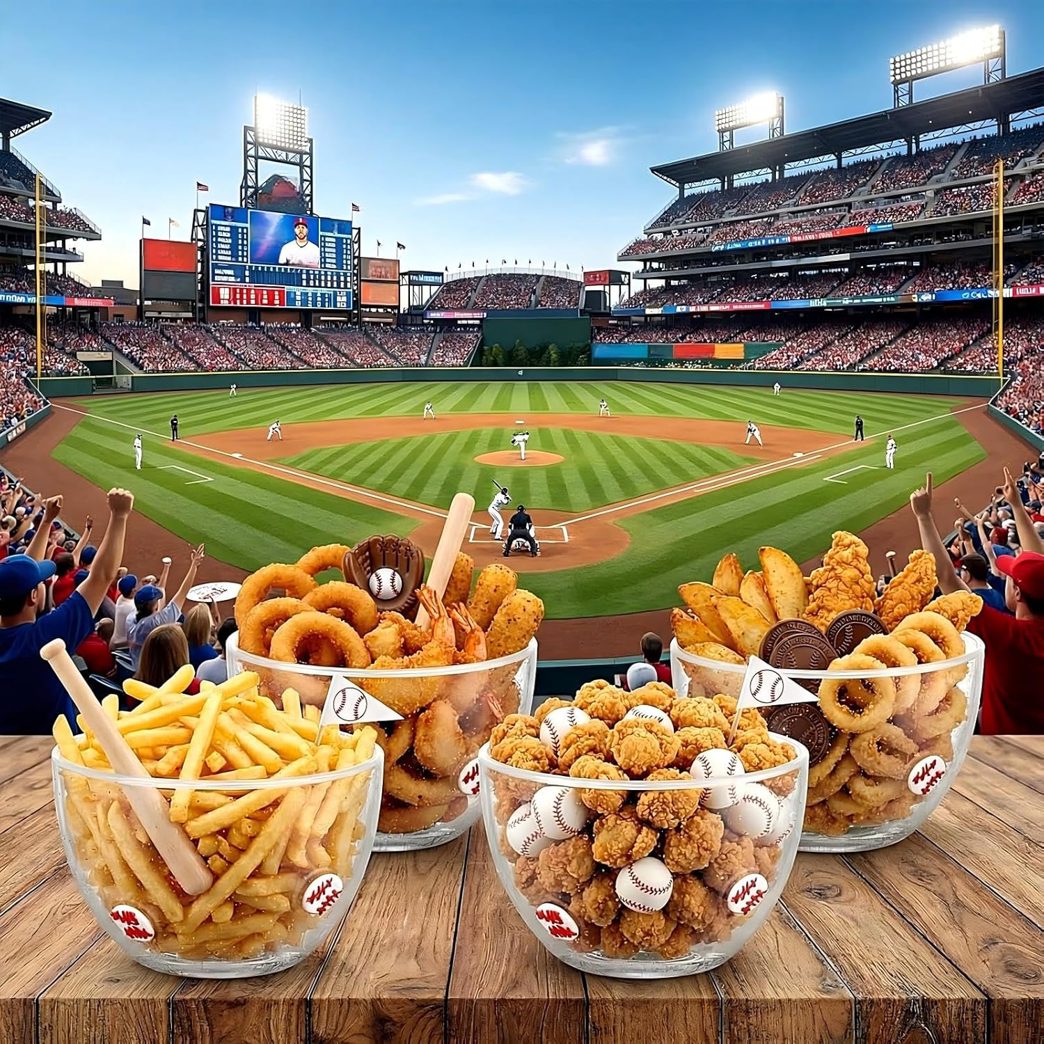 4 Pcs Baseball Glass Candy Bowls, 14oz Baseball Clear Candy Dishes with Bubble Design Small Serving Bowls for Chips Popcorn Game Carnival Party Table Decorations
