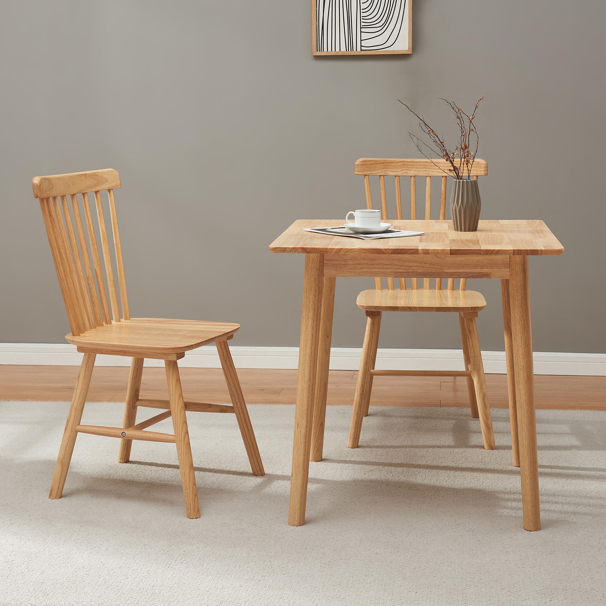 [en.casa] Juego de 2 Sillas de Comedor Karmoy Respaldo Curvado con Listones Verticales Conjunto de 2 Sillas para Cocina Salón Despacho Madera de Caucho 89 x 46 x 52 cm - Natural