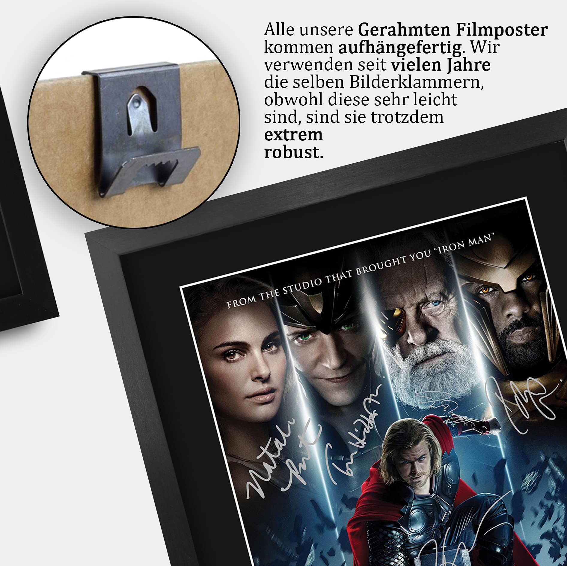 HWC Trading Thor A3 Gerahmte Signiert Gedruckt Autogramme Bild Druck-Fotoanzeige Geschenk Für Chris Hemsworth Natalie Portman Idris Elba Tom Hiddleston Anthony Hopkins Filmplakat Fans