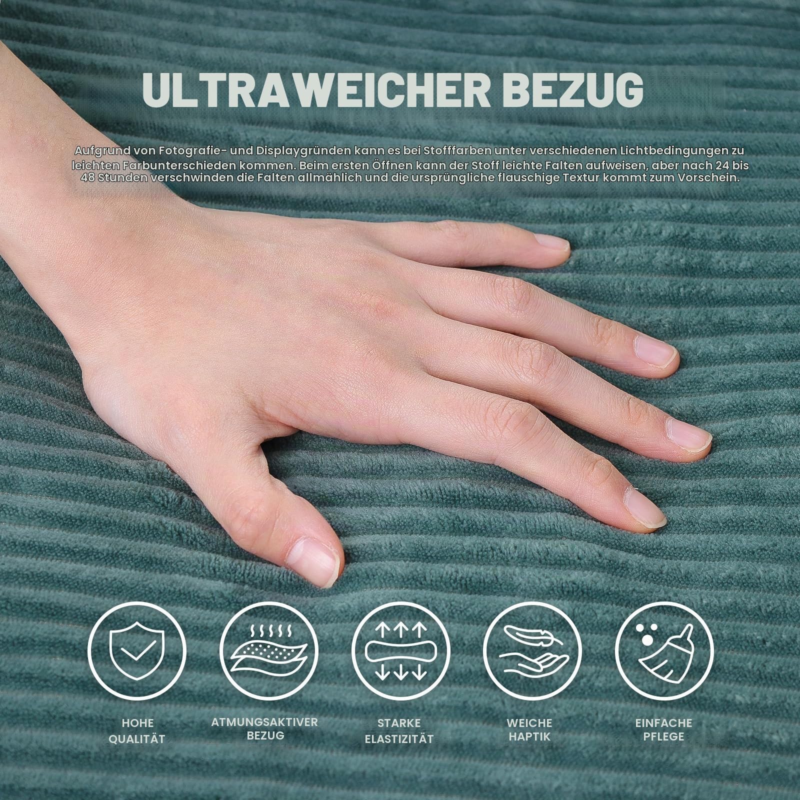 Cord Sitzsack Erwachsene, Bean Bag Chair mit Memory-Schaum Füllung, Gemütlicher Relaxsessel mit Armlehnen & Tragegriff, Big Sessel für Wohnzimmer Schlafzimmer (XL-Dunkelgrün)