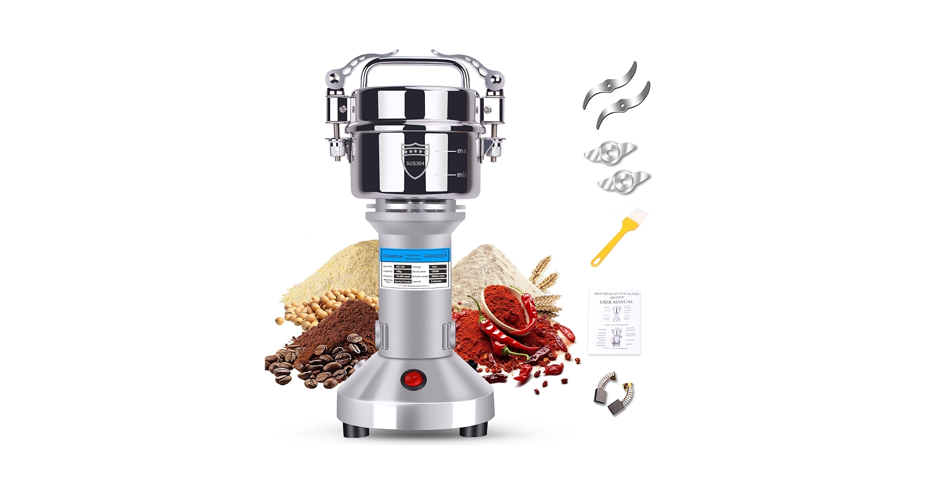 Amazon.com: Greatrue 150g Electric Grain Mill Grinder, 304