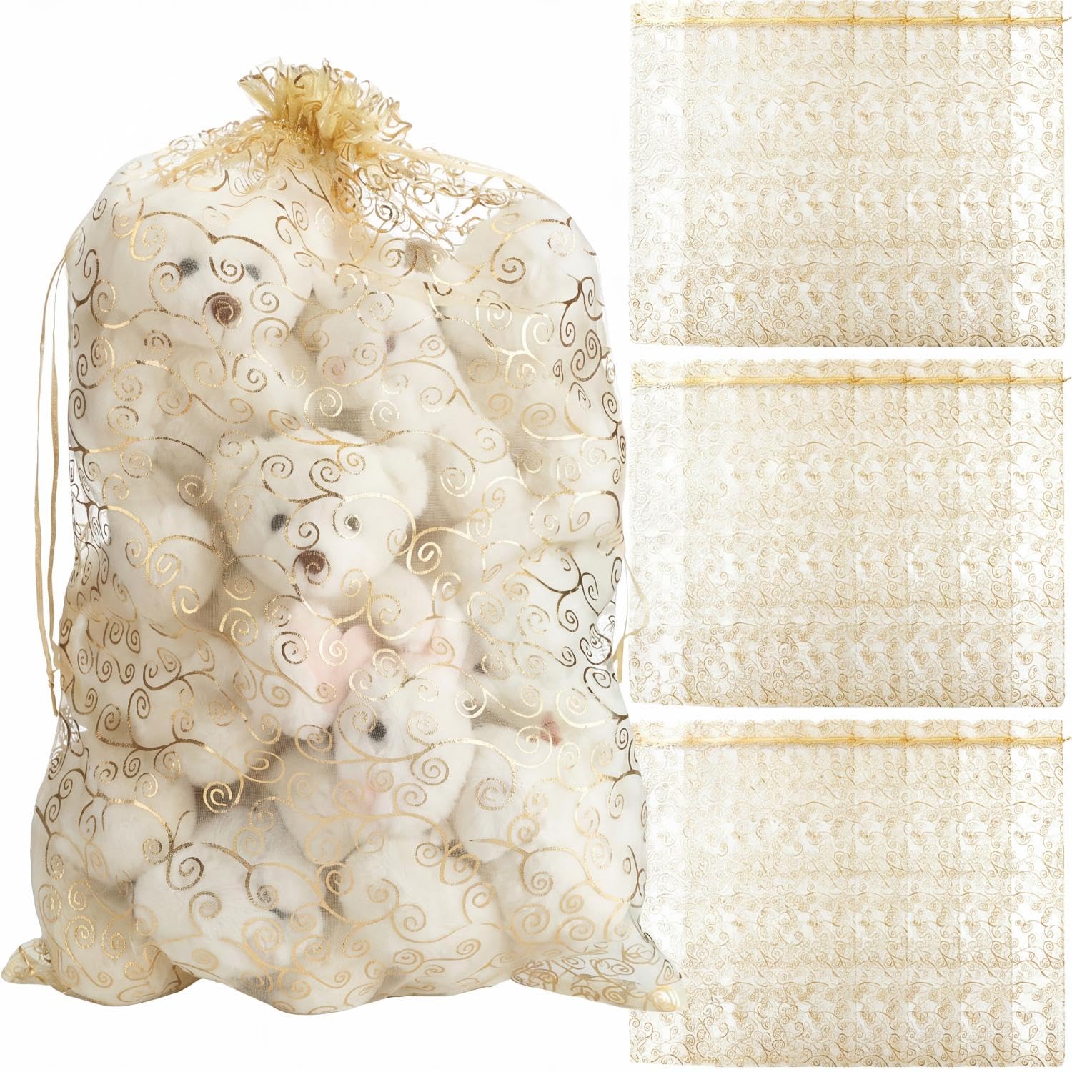 Photo 1 of Sweetude 15 Pcs 16 x 24 Inches Drawstring Organza Bags Mesh Gift Drawstring Pouches Mesh Jewelry Bags for Party Wedding Favor Candy (Gold)