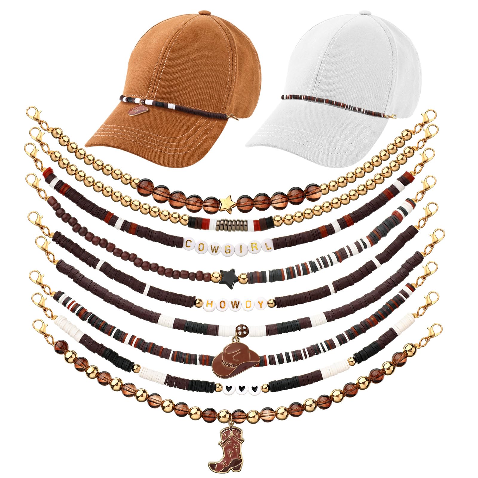Geyoga 9 Pcs Trucker Hat Chains Trucker Hat Charms Women Man Cowboy Brown