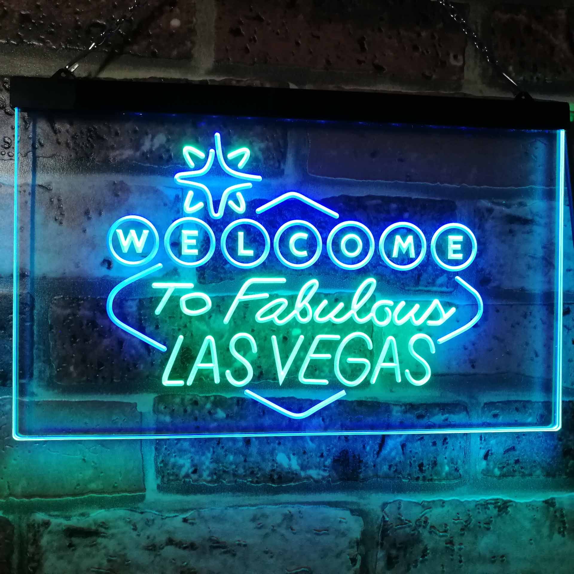 ADVPRO Welcome to Las Vegas Casino Beer Bar Display Dual Color LED Enseigne Lumineuse Neon Sign Vert et Bleu 400 x 300mm st6s43-i3078-gb