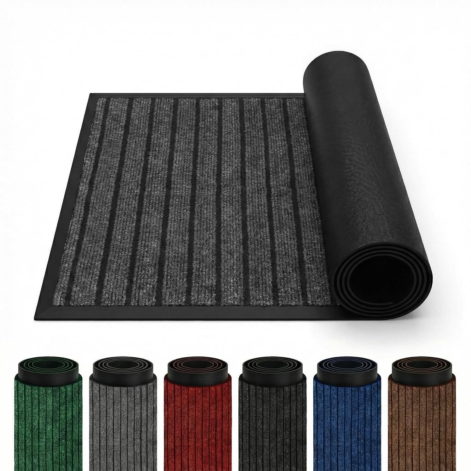 Rugs Inn Rubber Door Mat Outdoor - Heavy Duty Floor Matts for Front Door Waterproof and Washable Anti Slip Strong PVC Backing Mats for Kitchen, Entrance (Grey, 40 x 60 cm) โ image 1