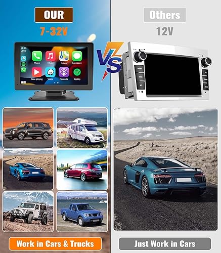 Miniatura 6 de Pantalla CarPlay inalámbrica portátil para automóvil, estéreo de coche de 7 pulgadas con Android Auto Apple Carplay, reproductor multimedia,