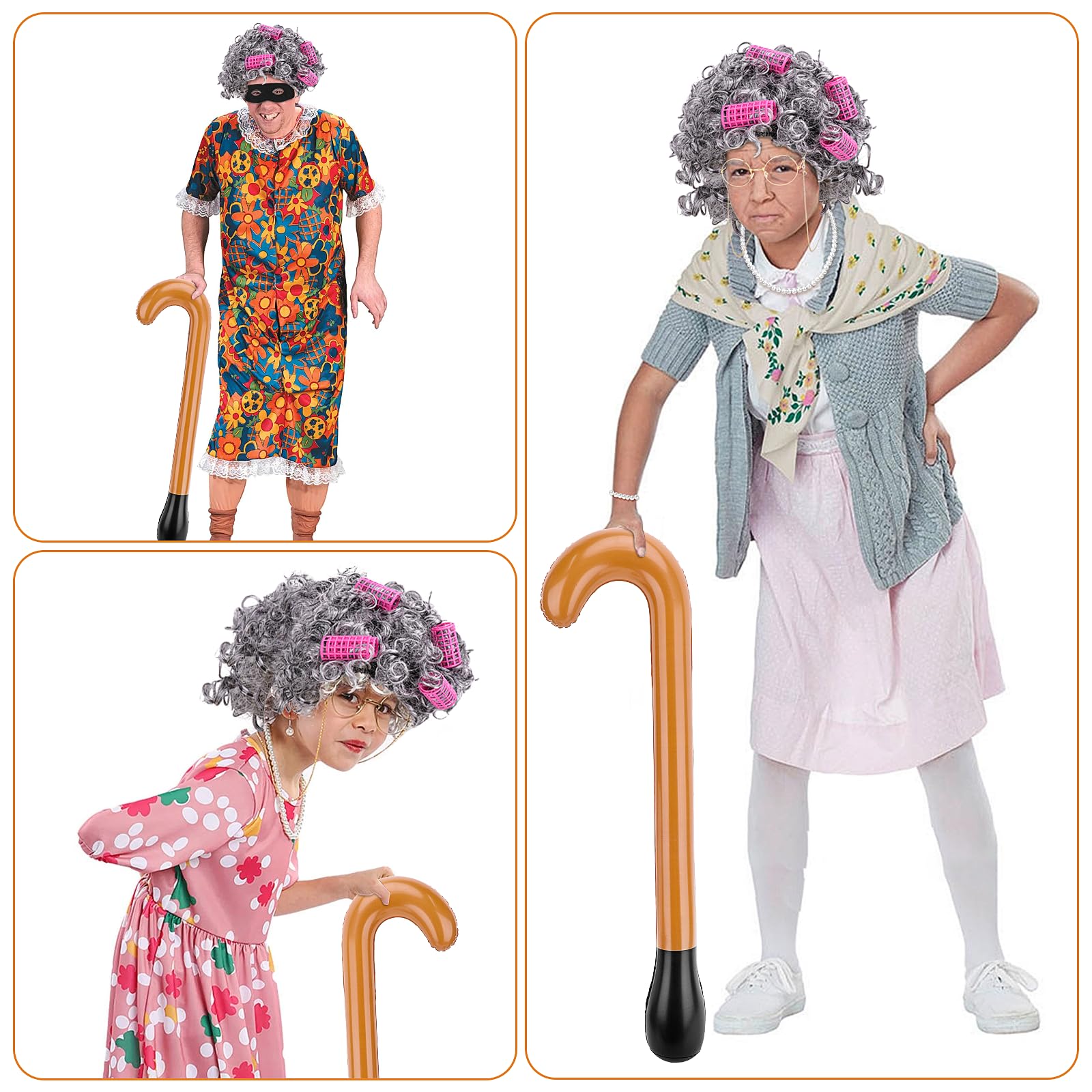 Homgaty14Pcs Old Lady Fancy Dress Set, Granny Wig Grandma Wig Kit - Image 3