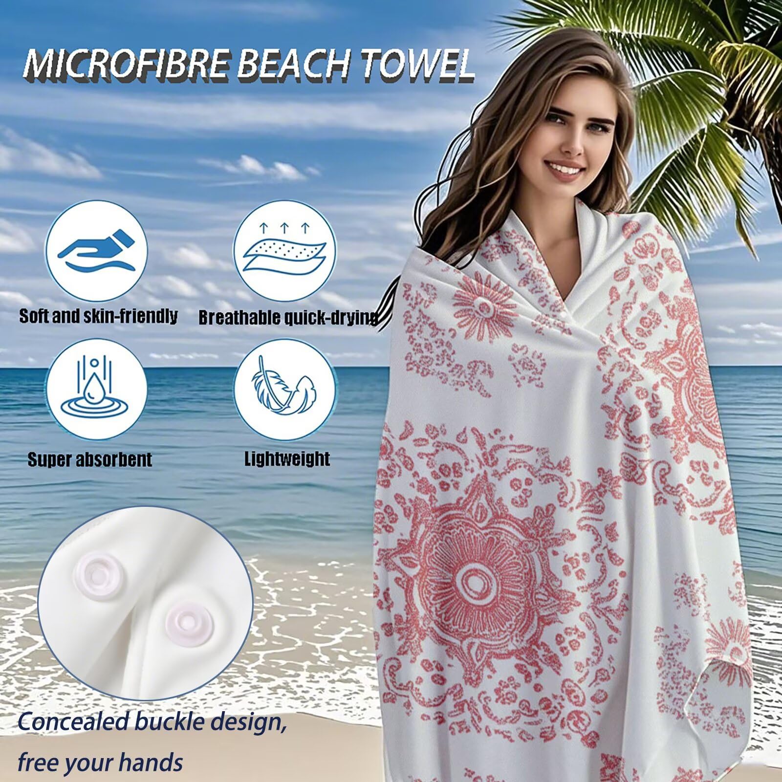 Telo Mare Microfibra, Telo Mare Grande 200x100 cm Set da 2, Antisabbia Asciugatura Rapida Assorbente Salvietta da Spiaggia Asciugamano per Palestra Piscina Viaggi Picnic, Europa settentrionale Q-658