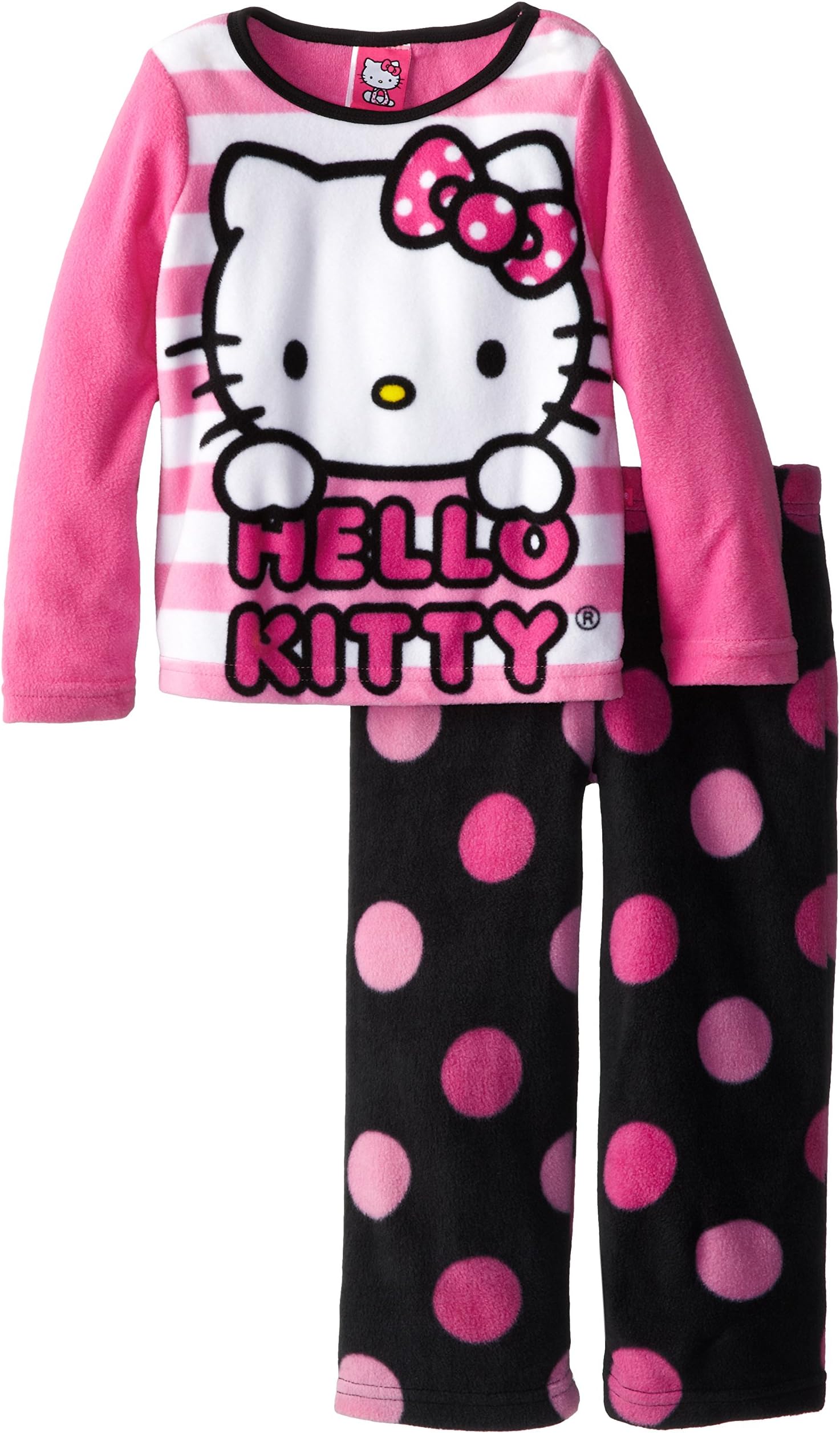 Hello Kitty Little Girls'Dots and Stripes Cozy Fleece Pajama Set