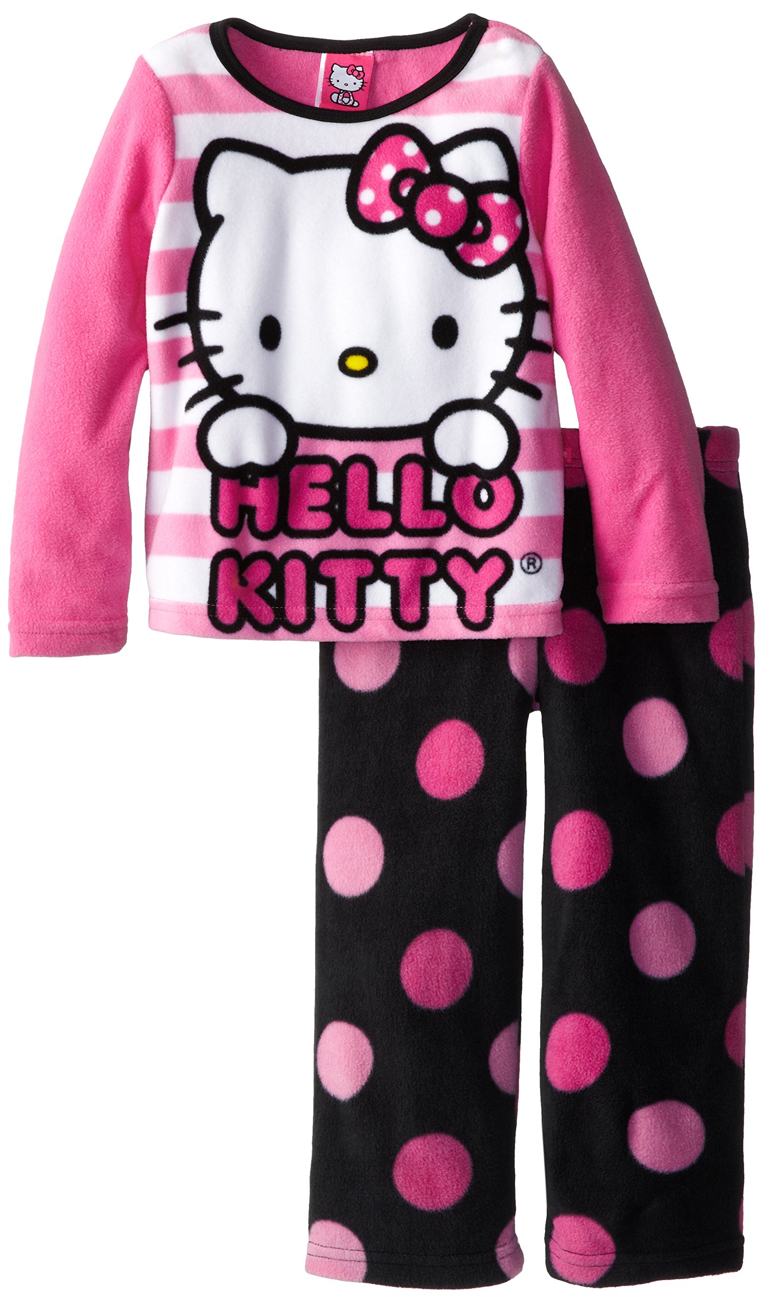 Hello Kitty Little Girls'Dots and Stripes Cozy Fleece Pajama Set
