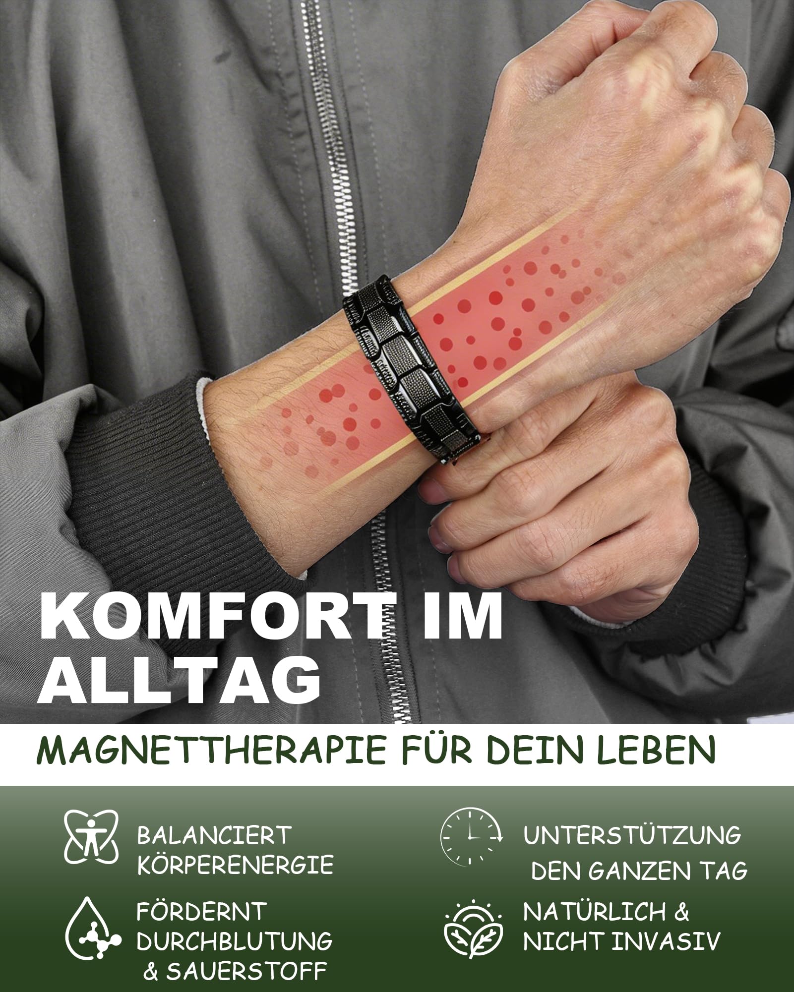 MagEnergy Herren Kupferarmband 3800 Gauss, massives Reinkupfer Armband mit Schmetterlingsverschluss, verstellbar mit Größenwerkzeug