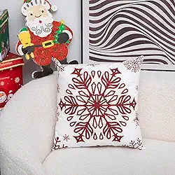 Almofada decorativa de árvore de Natal xadrez vermelha e preta, 45,7 x 45,7 cm, flocos de neve para sofá e cama