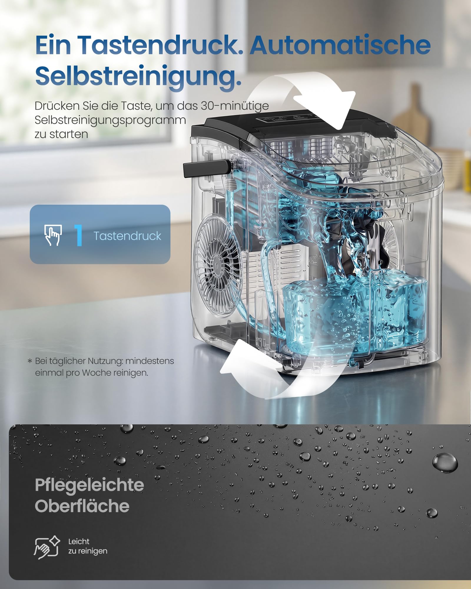 SONGMICS Eiswürfelmaschine, Eiswürfelbereiter, Eismaschine mit Selbstreinigung, in 6 Minuten 9 Würfel in 2 Größen, 12 kg in 24 Stunden, tragbar, Küche, WG, Party, Camping, tintenschwarz XZB001B1EU
