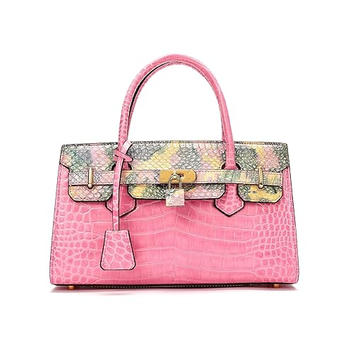 Handmade Crocodile Skin Women Top-handle Bag, Crocodile Trendy Handbag, Leather Crossbody Bag, Gift For Her (Pink)