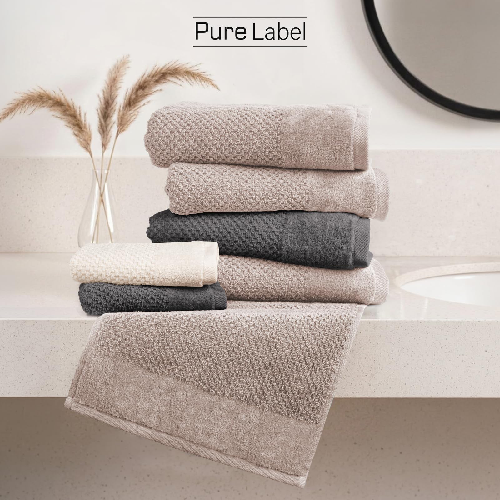 Pure Label Badetuch Set 8-TLG. 70x140cm aus 100% Baumwolle - Stein