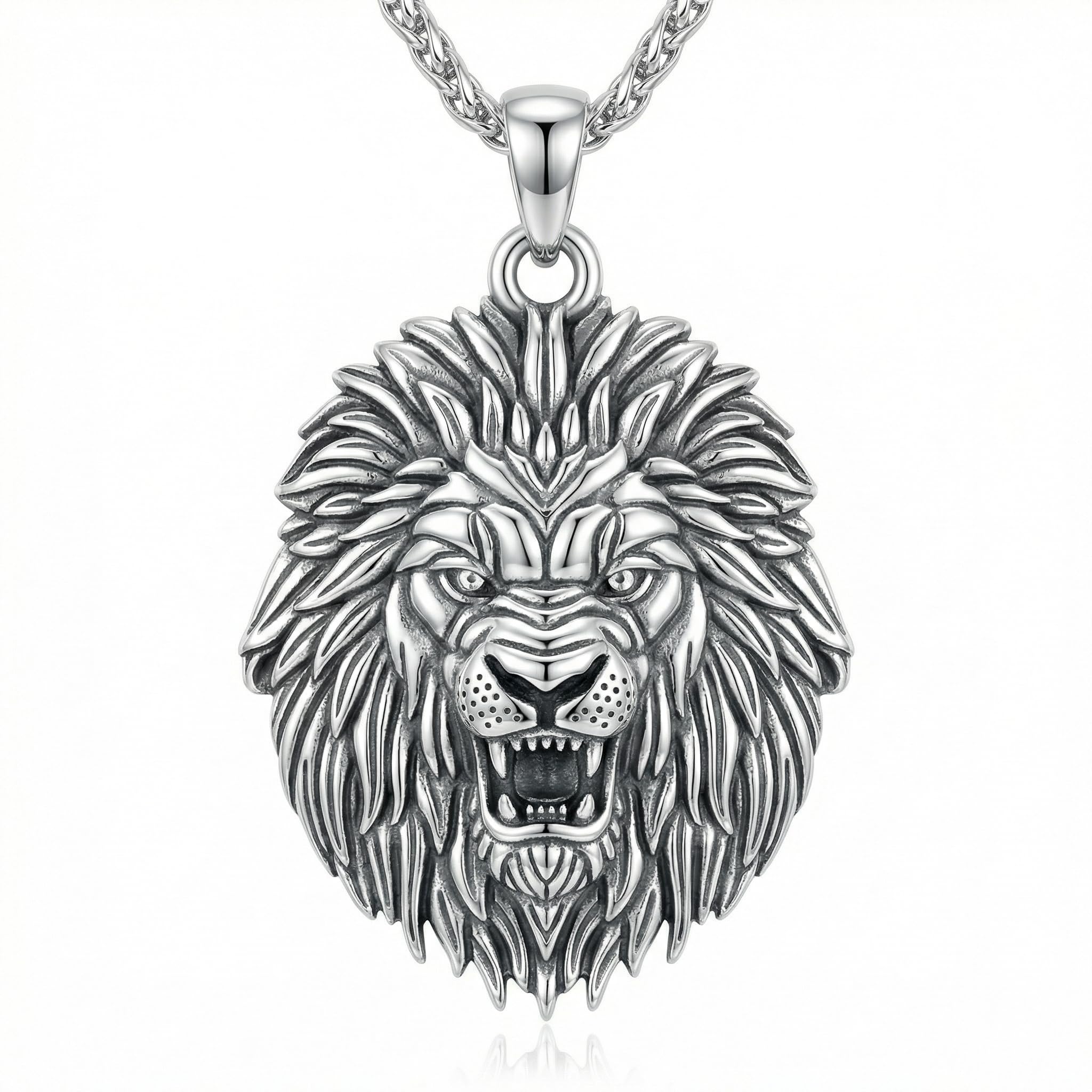 Löwenkopf-Halskette für Herren aus 925er Sterling Silber – Oxidierter Löwenkönig-Anhänger im Retro-Gothic-Stil, Vintage-Tierschmuck, Geschenk für Vater oder Sohn