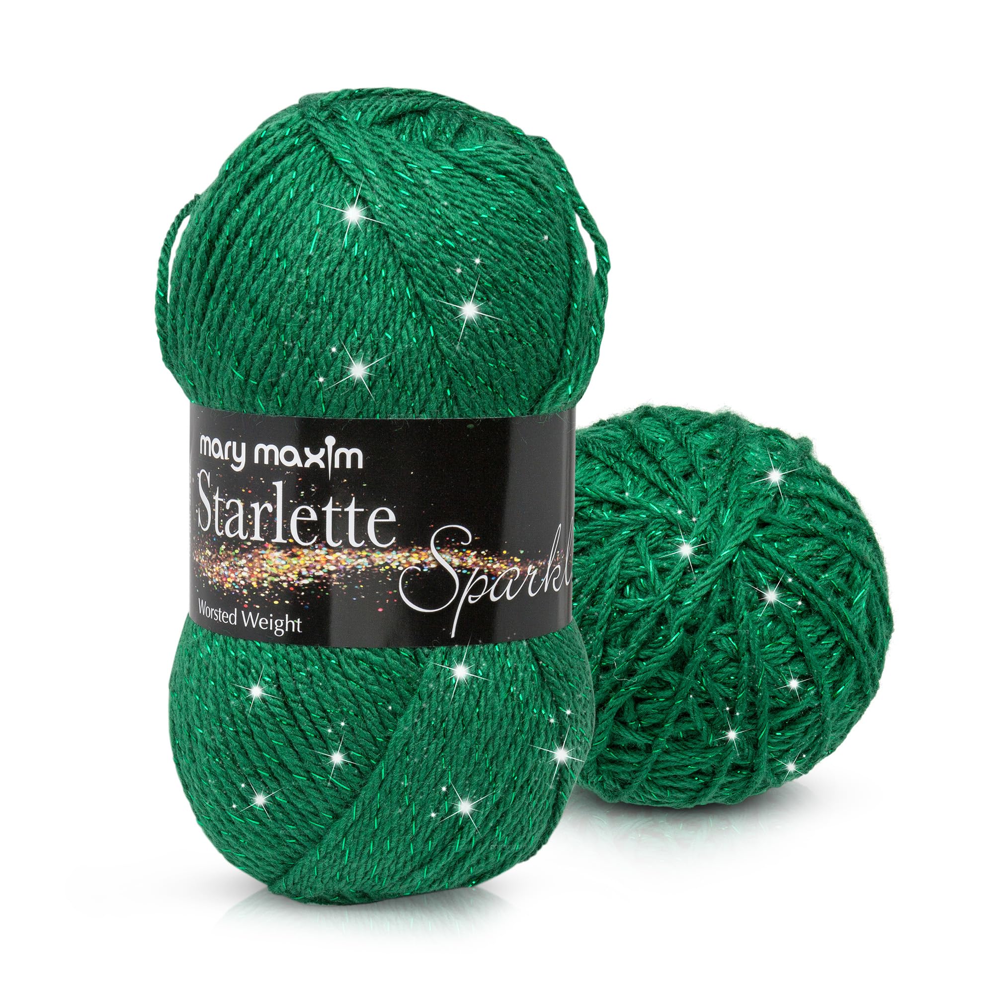 Mary MaximStarlette Sparkle Yarn, 4 Medium Worsted Weight Green Yarn for Knitting and Crocheting, Acrylic Polyester Blend for Blankets, Clothing, and Decor, 196 Yards - Emerald Green
